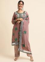 Faux Georgette Brown Traditional Wear Zari Work Straight Suit